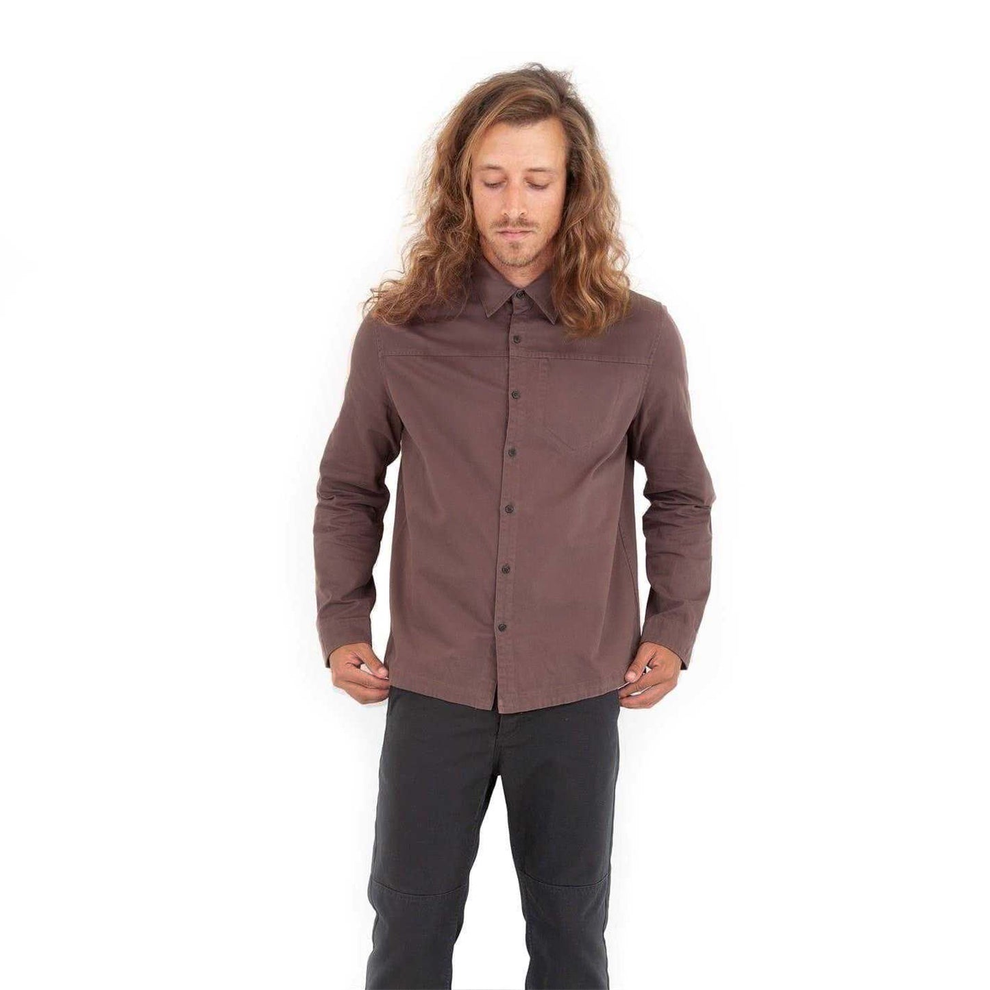 Mauve - Side - Roamers Mens Chest Pocket Long-Sleeved Shirt