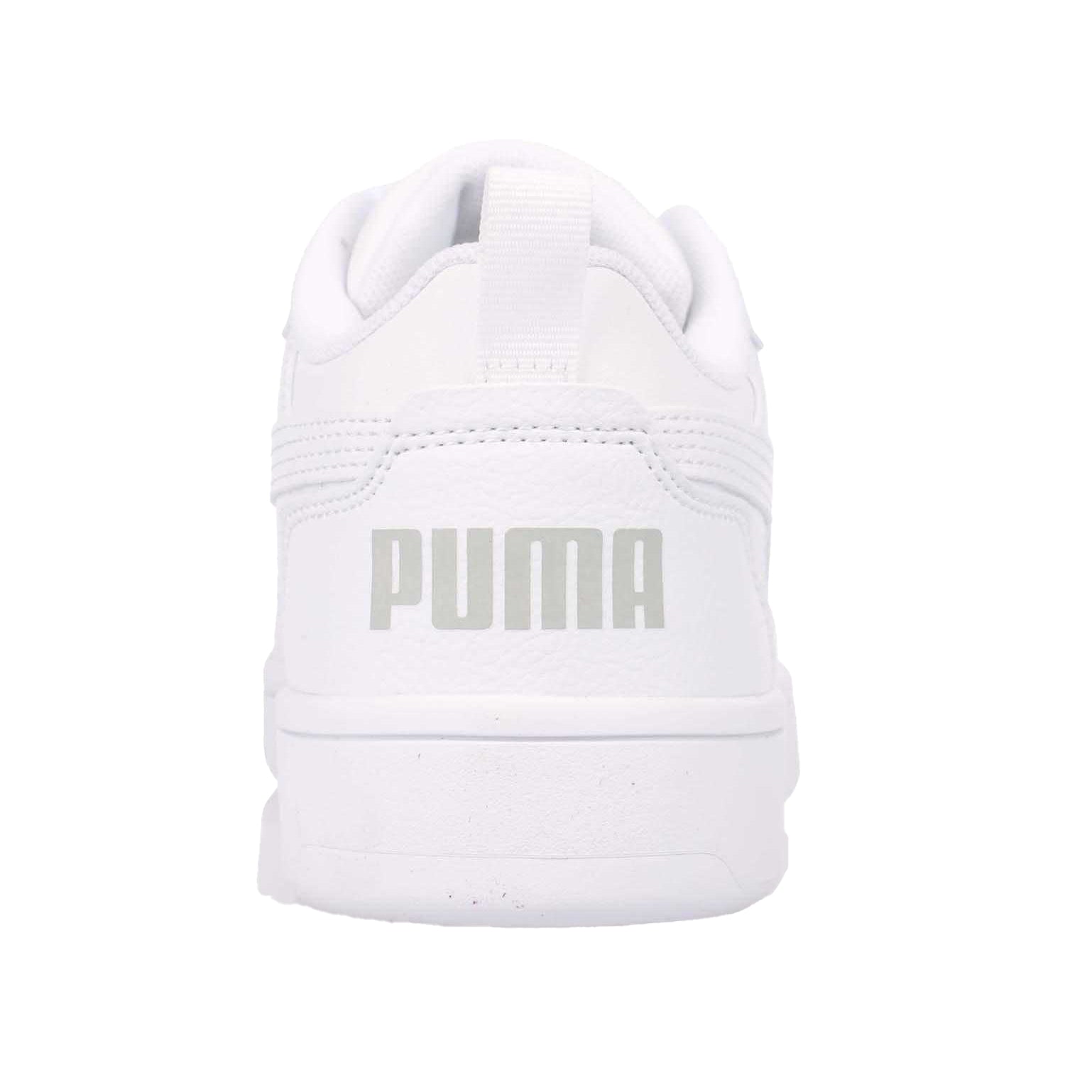 Grey-White - Back - Puma Womens-Ladies Rebound V6 Tumbled Leather Low Cut Trainers