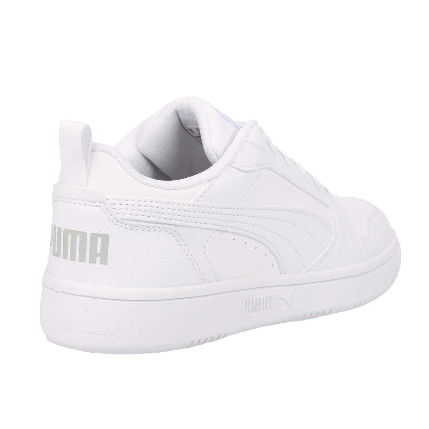Grey-White - Pack Shot - Puma Womens-Ladies Rebound V6 Tumbled Leather Low Cut Trainers