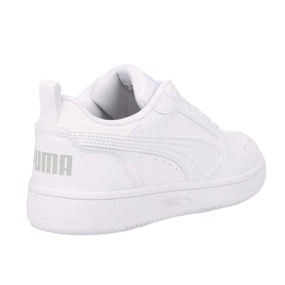Grey-White - Pack Shot - Puma Womens-Ladies Rebound V6 Tumbled Leather Low Cut Trainers