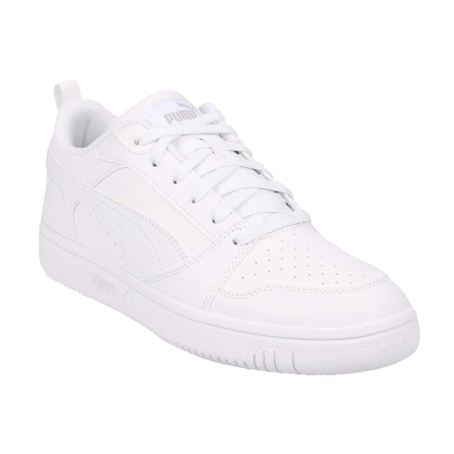 Grey-White - Front - Puma Womens-Ladies Rebound V6 Tumbled Leather Low Cut Trainers