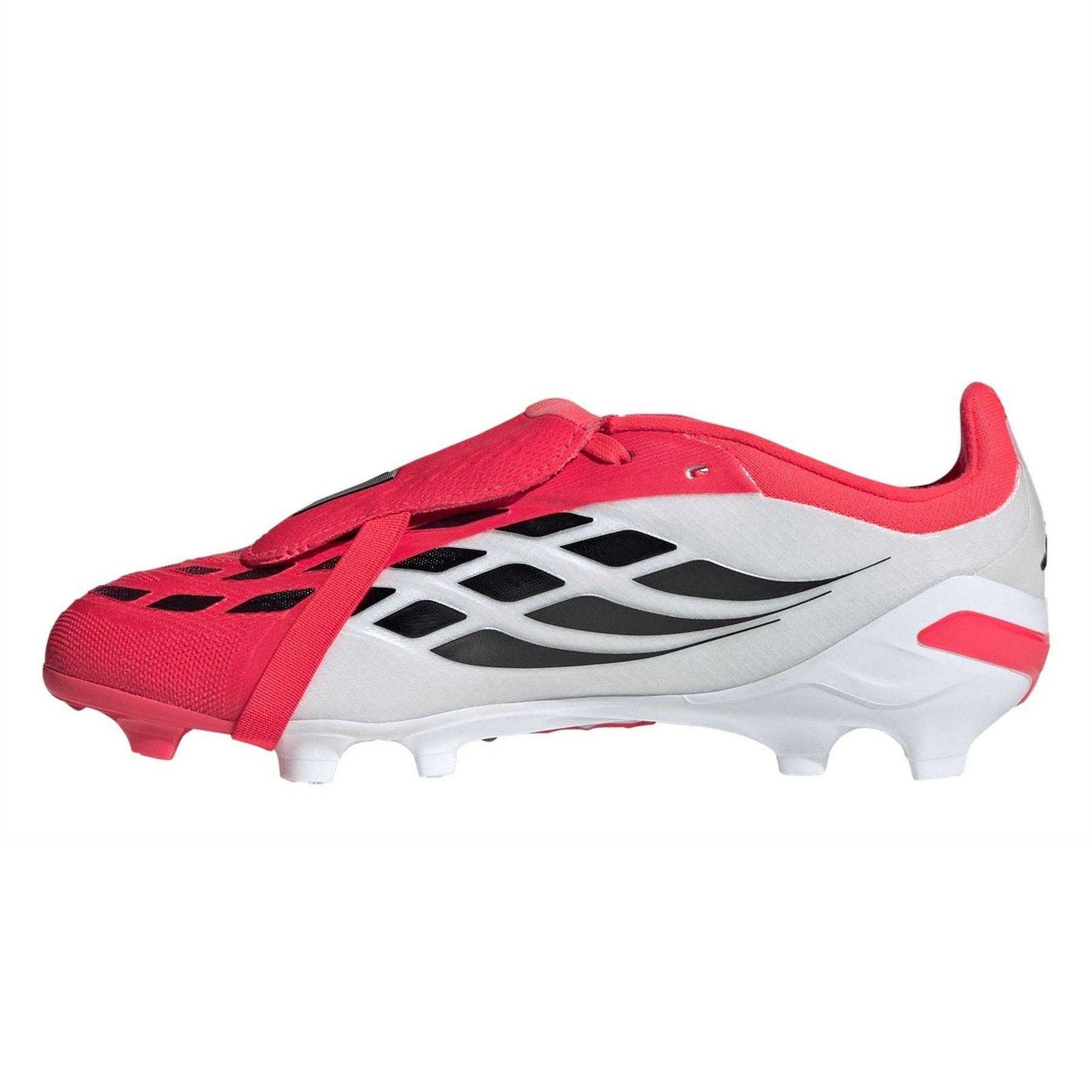 Red-White - Side - Adidas Childrens-Kids Predator Elite Fold Over Firm Ground Football Boots