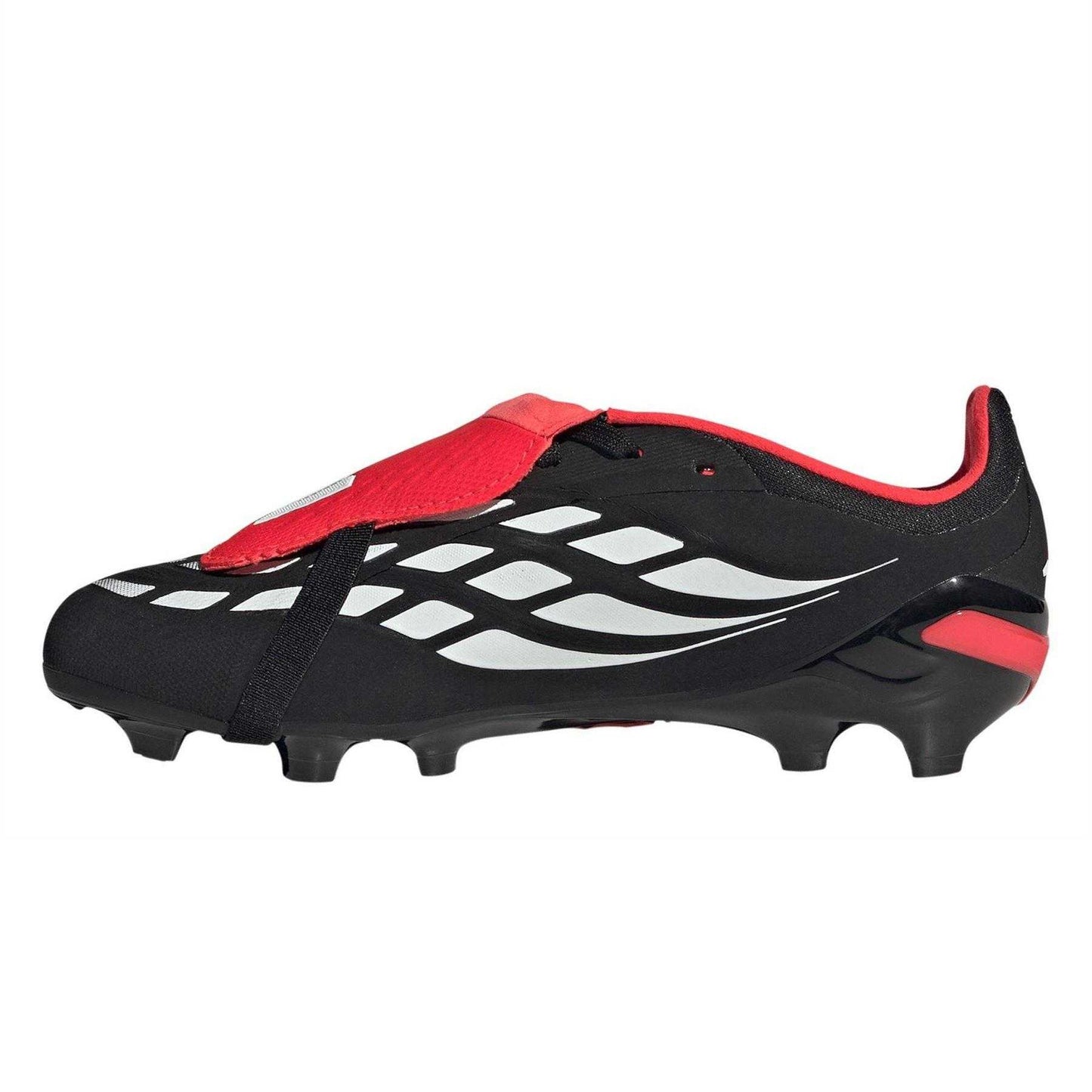 Black-Red - Side - Adidas Childrens-Kids Predator Elite Fold Over Firm Ground Football Boots
