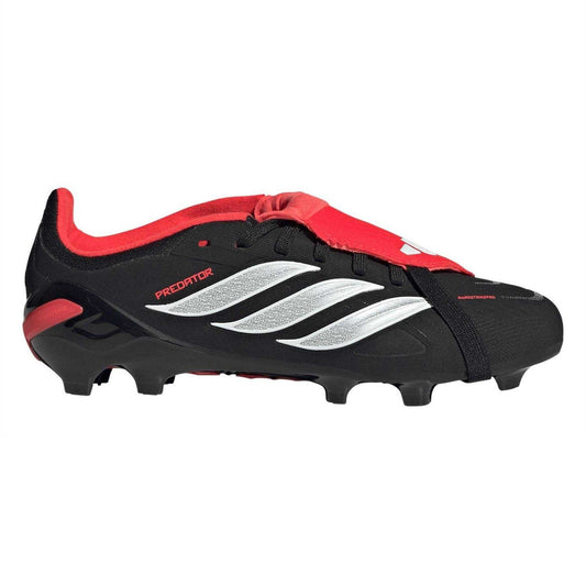 Black-Red - Front - Adidas Childrens-Kids Predator Elite Fold Over Firm Ground Football Boots