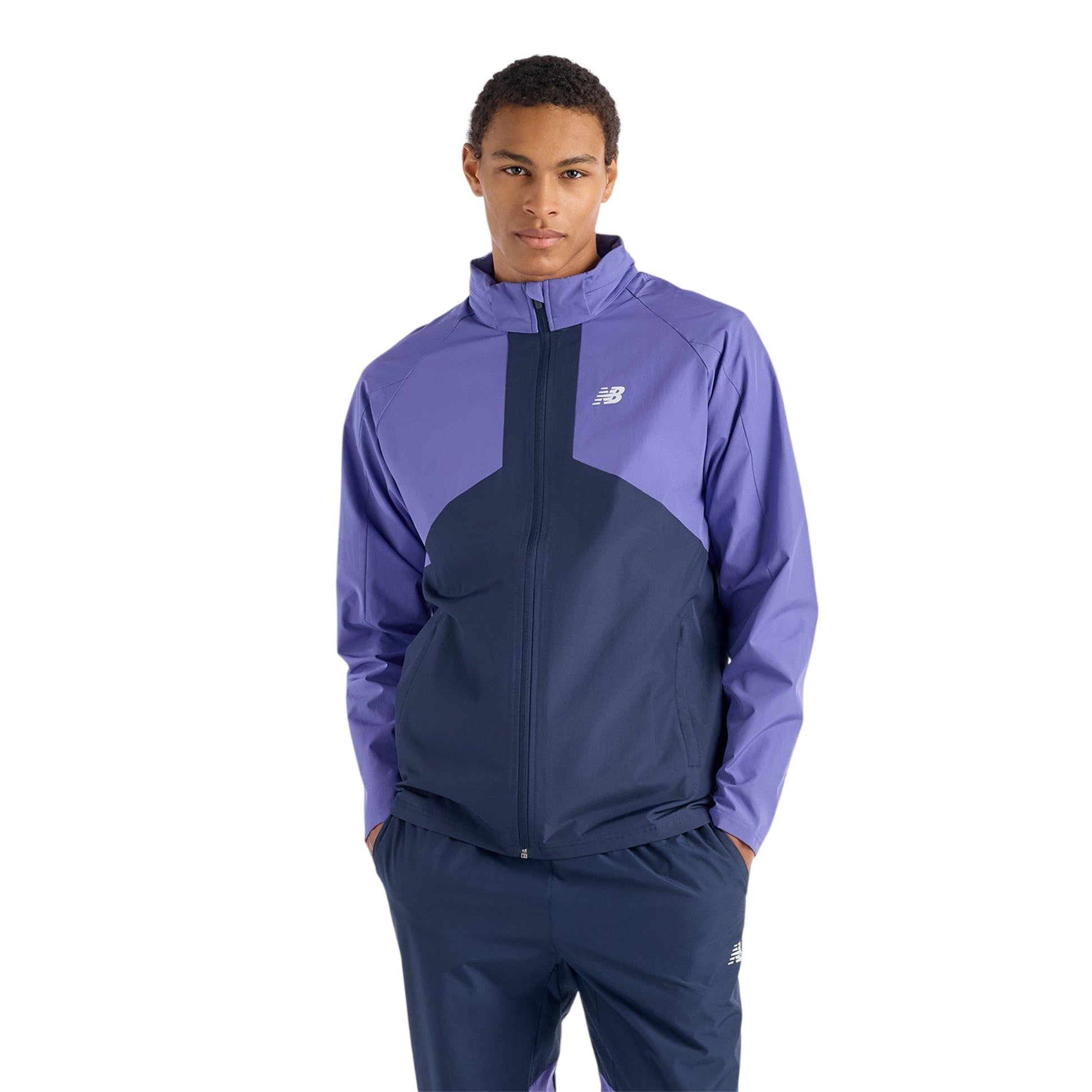 Purple - Side - New Balance Mens Two Tone Woven Hooded Jacket