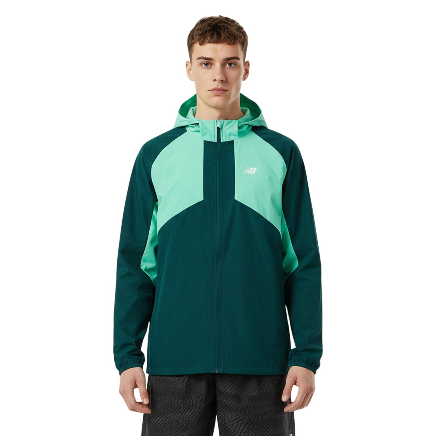 Green-Sage - Side - New Balance Mens Two Tone Woven Hooded Jacket