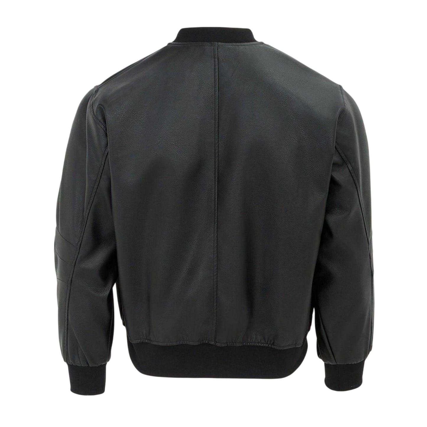 Black - Back - Firetrap Mens PU Bomber Jacket