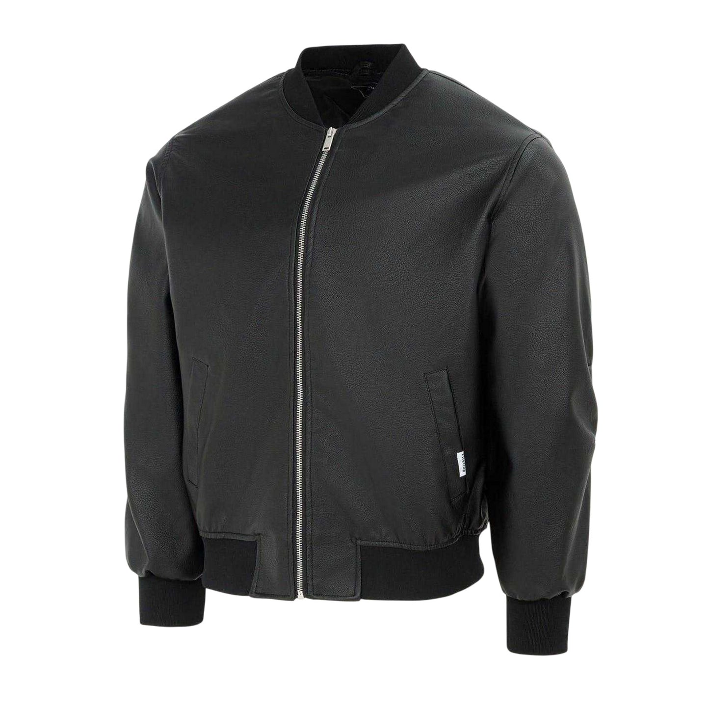 Black - Side - Firetrap Mens PU Bomber Jacket