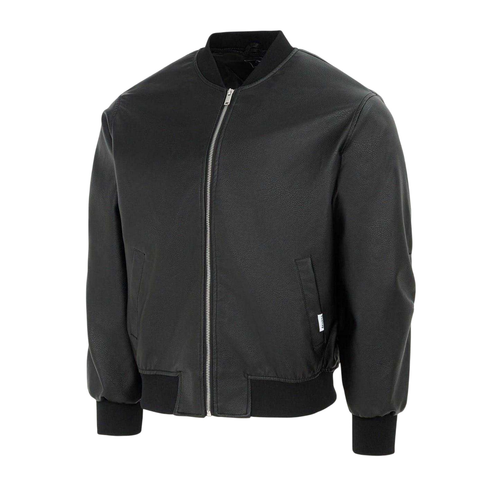 Black - Side - Firetrap Mens PU Bomber Jacket