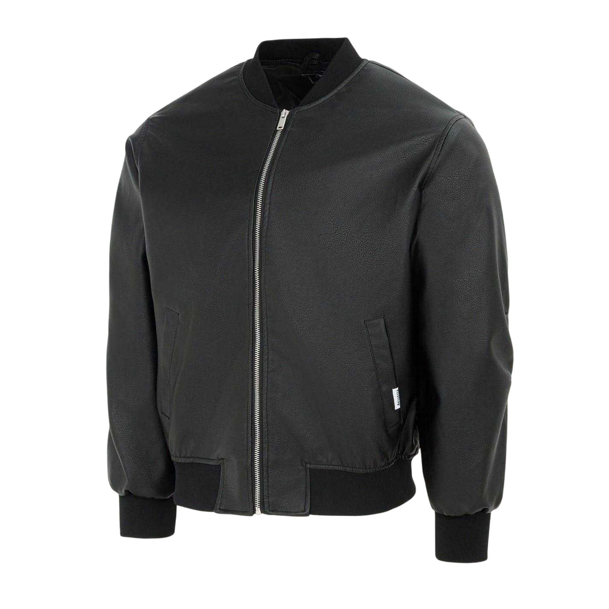 Black - Side - Firetrap Mens PU Bomber Jacket