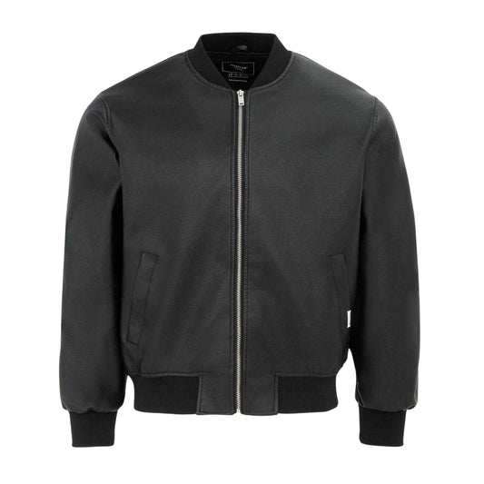 Black - Front - Firetrap Mens PU Bomber Jacket