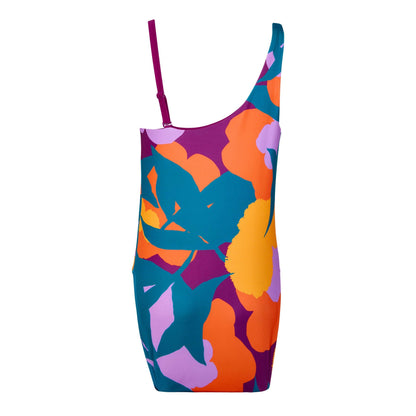 Green-Orange Print - Back - Speedo Womens-Ladies Floral Pattern One Piece Swimsuit