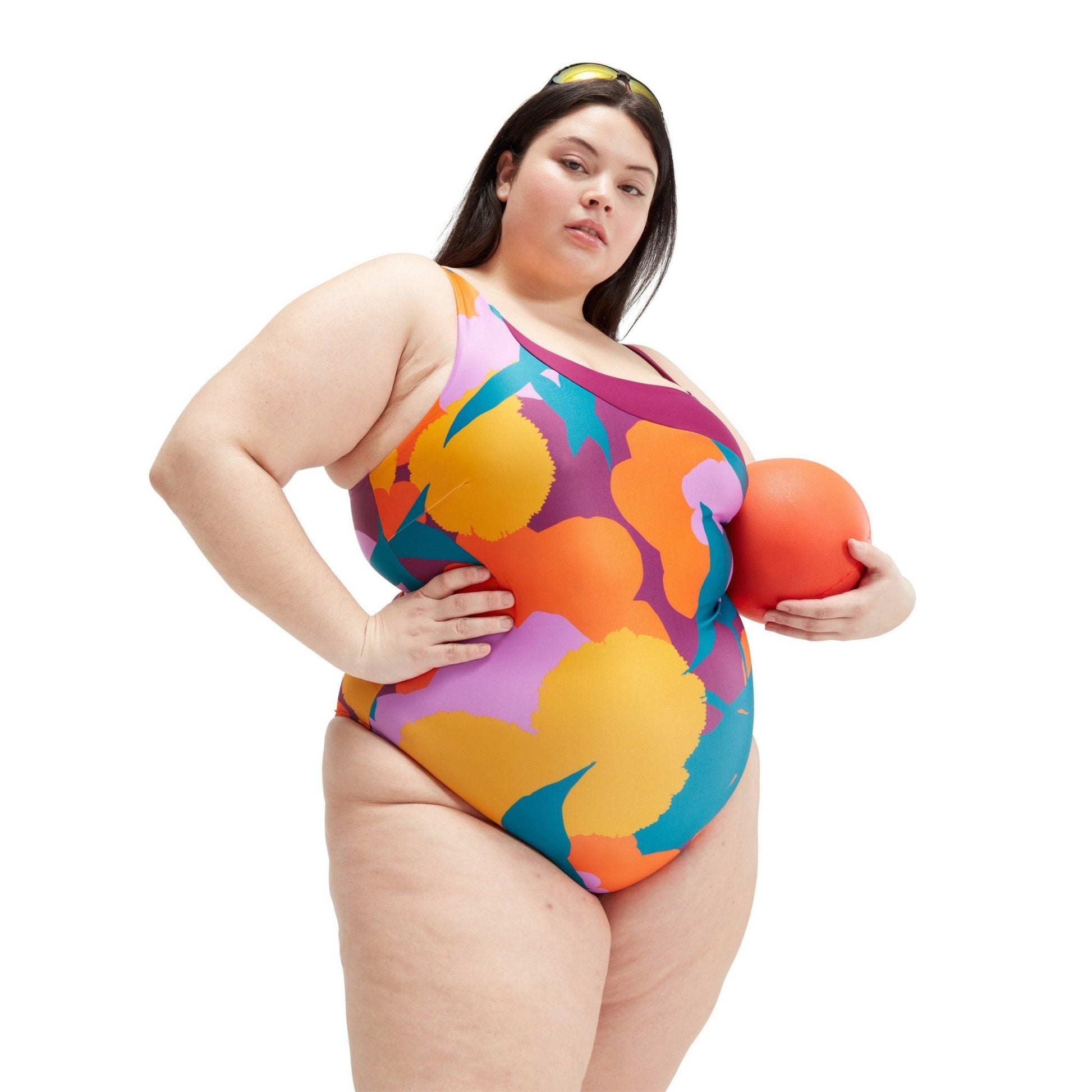 Green-Orange Print - Side - Speedo Womens-Ladies Floral Pattern One Piece Swimsuit