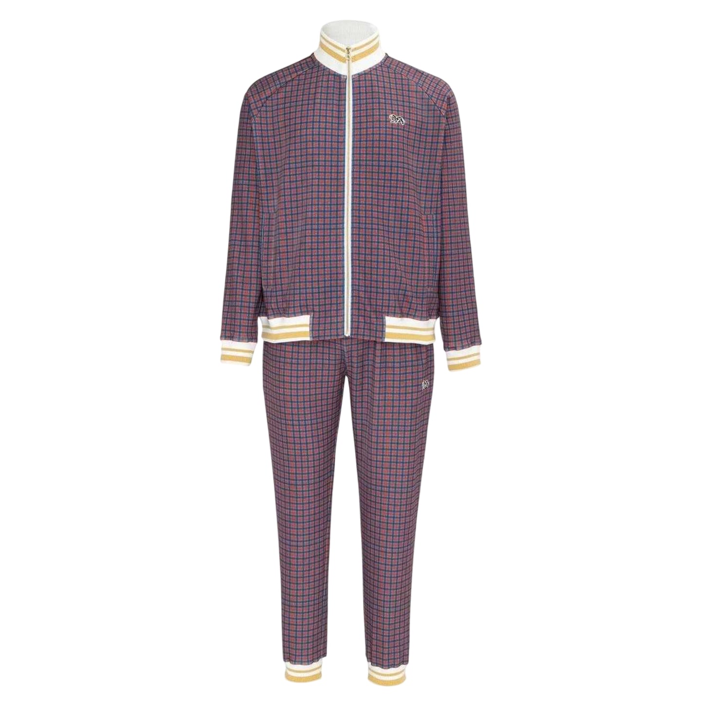 Red - Front - Lonsdale Mens Check Plaid Tracksuit