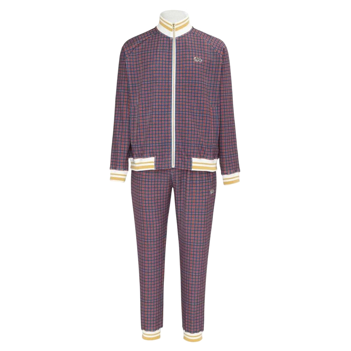 Red - Front - Lonsdale Mens Check Plaid Tracksuit