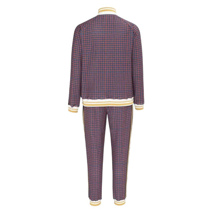 Red - Back - Lonsdale Mens Check Plaid Tracksuit
