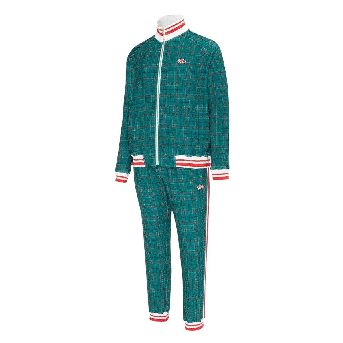 Green - Side - Lonsdale Mens Check Plaid Tracksuit