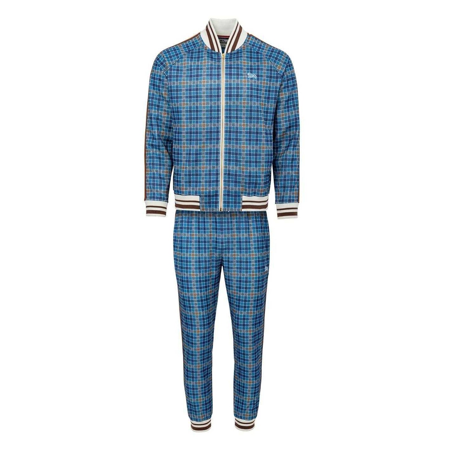Navy - Front - Lonsdale Mens Check Plaid Tracksuit