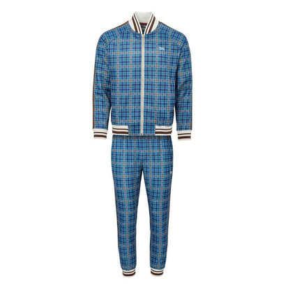 Navy - Front - Lonsdale Mens Check Plaid Tracksuit