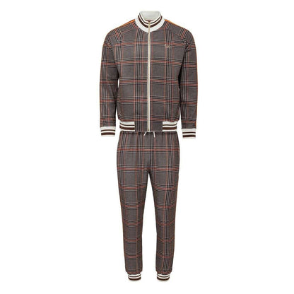 Beige - Front - Lonsdale Mens Check Plaid Tracksuit