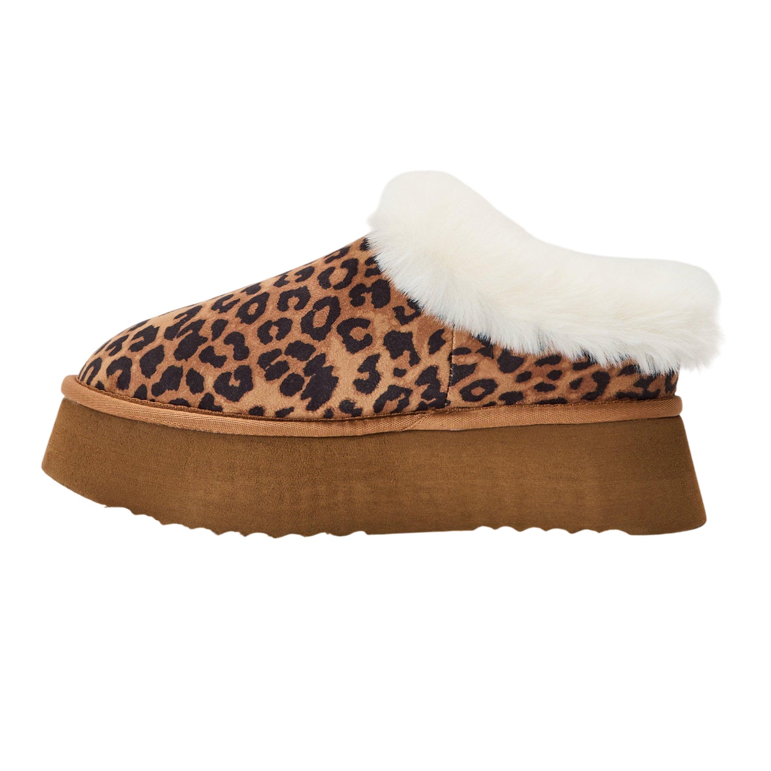 Brown - Back - Steve Madden Womens-Ladies Chaplin Leopard Print Platform Slippers