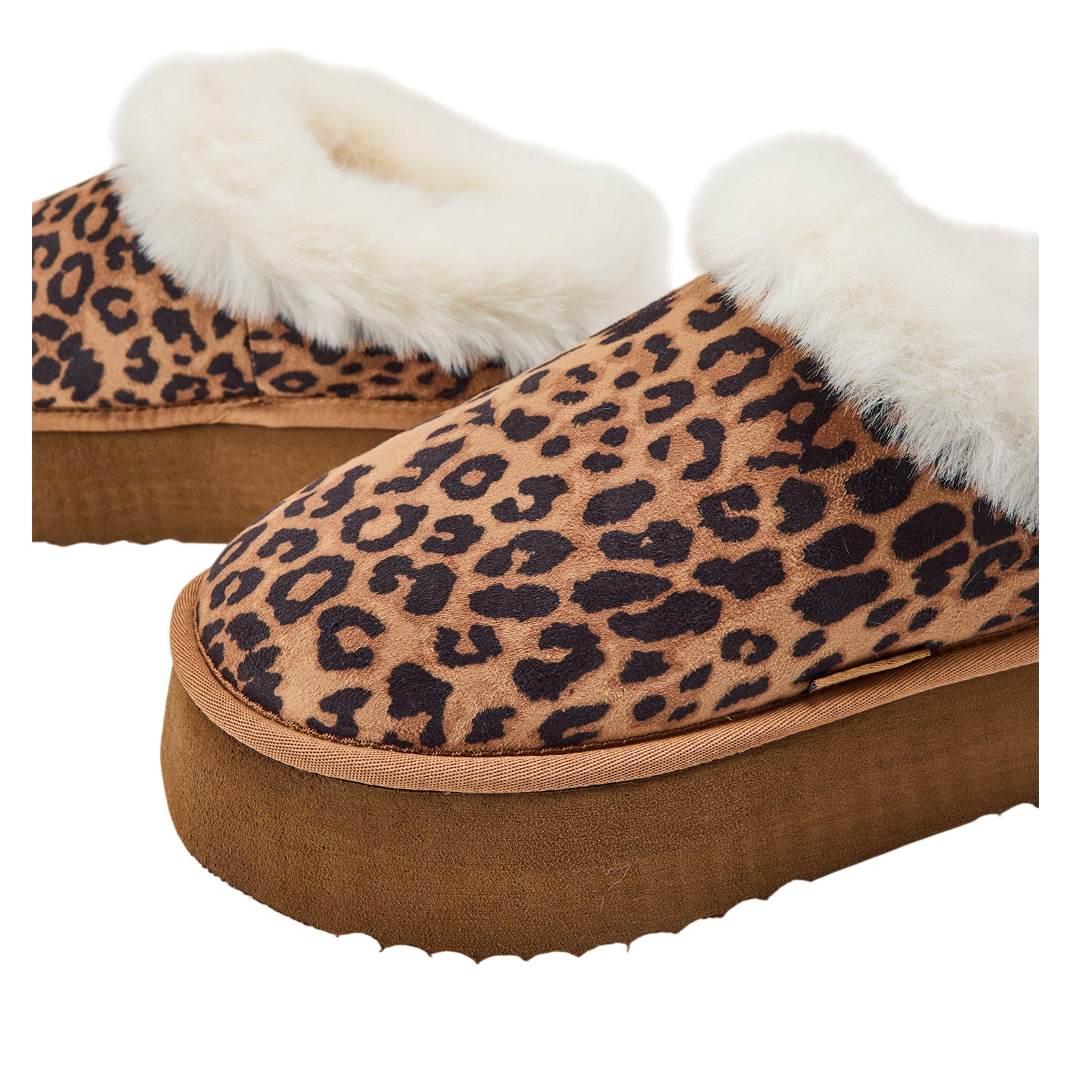 Brown - Side - Steve Madden Womens-Ladies Chaplin Leopard Print Platform Slippers