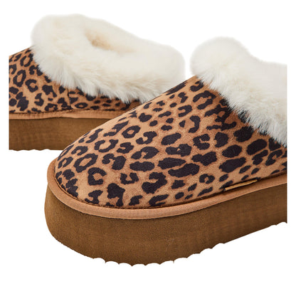Brown - Side - Steve Madden Womens-Ladies Chaplin Leopard Print Platform Slippers
