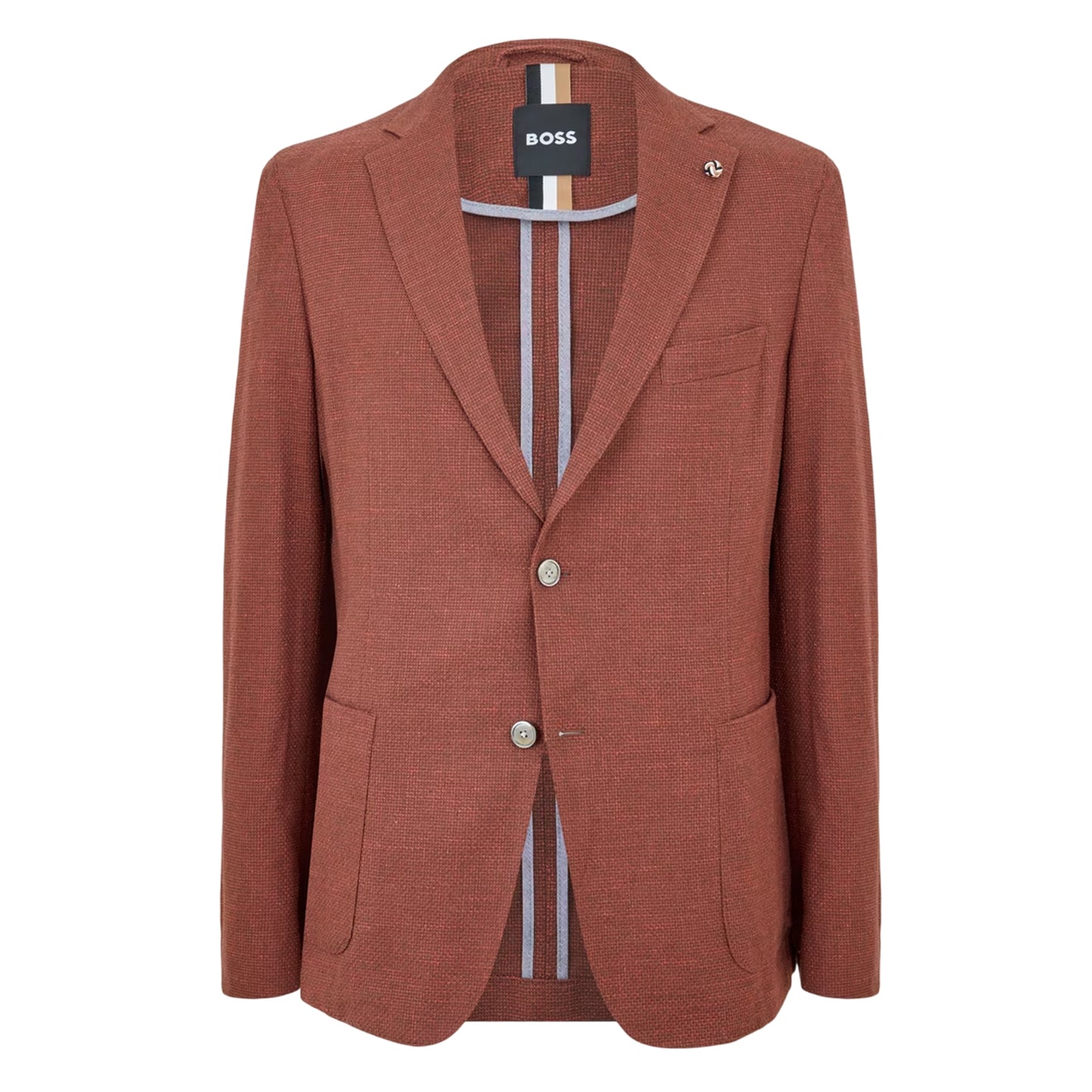 Red - Front - Boss Mens Hanry Textured Notch Neck Blazer