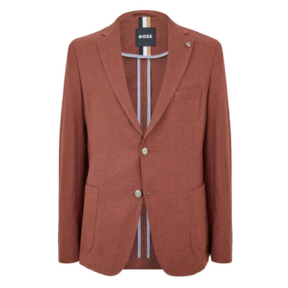 Red - Front - Boss Mens Hanry Textured Notch Neck Blazer