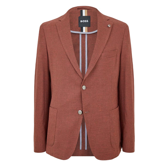 Red - Front - Boss Mens Hanry Textured Notch Neck Blazer