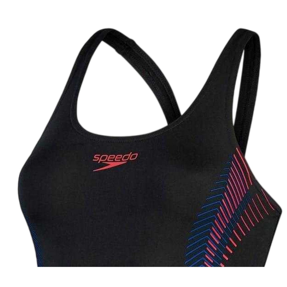 Black-Red - Side - Speedo Womens-Ladies Placement Abstract Muscleback One Piece Swimsuit