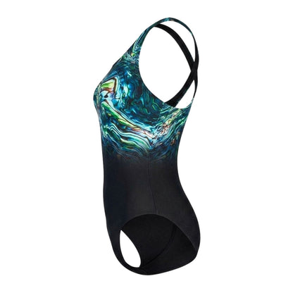 Black-Blue - Back - Speedo Womens-Ladies Placement Digital One Piece Swimsuit