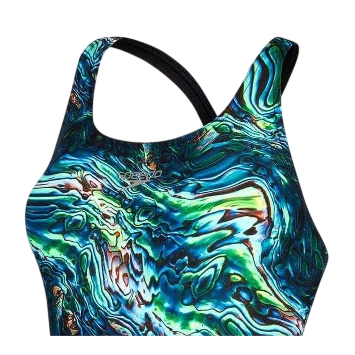 Black-Blue - Side - Speedo Womens-Ladies Placement Digital One Piece Swimsuit