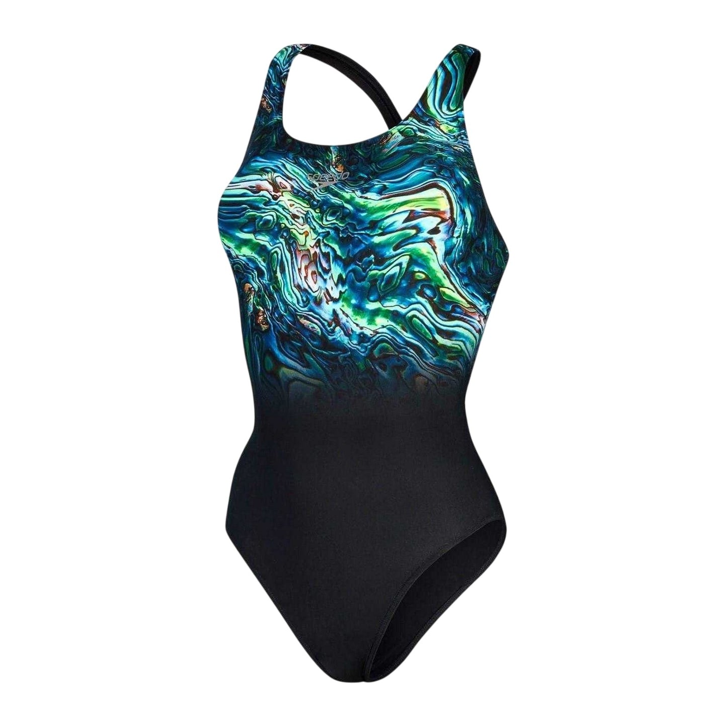 Black-Blue - Front - Speedo Womens-Ladies Placement Digital One Piece Swimsuit