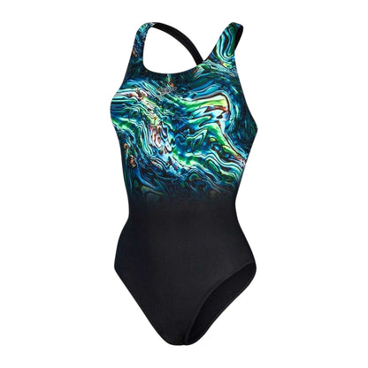 Black-Blue - Front - Speedo Womens-Ladies Placement Digital One Piece Swimsuit