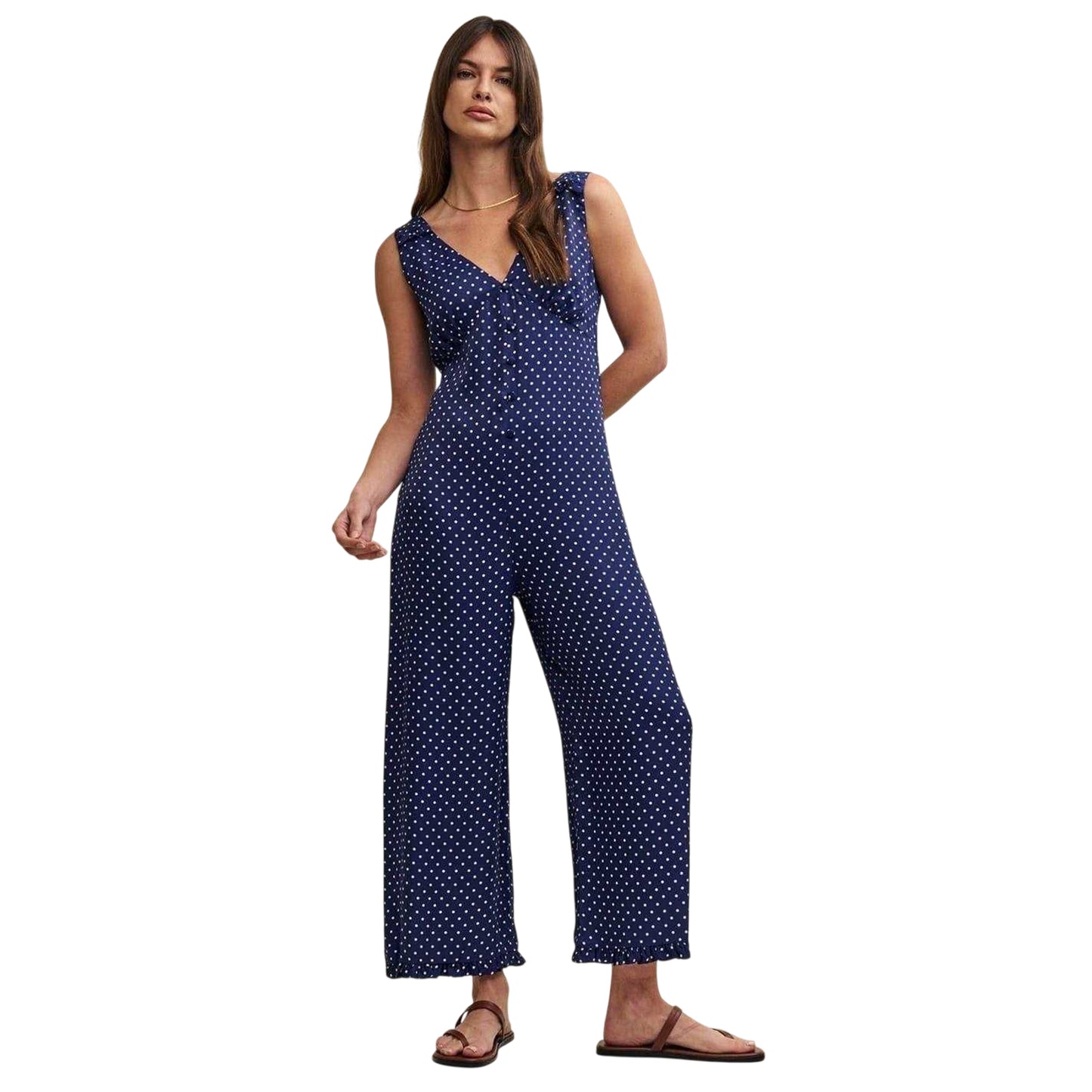 Blue - Lifestyle - Nobody´s Child Womens-Ladies Polka Dot V Neck Relaxed Fit Sleeveless Jumpsuit