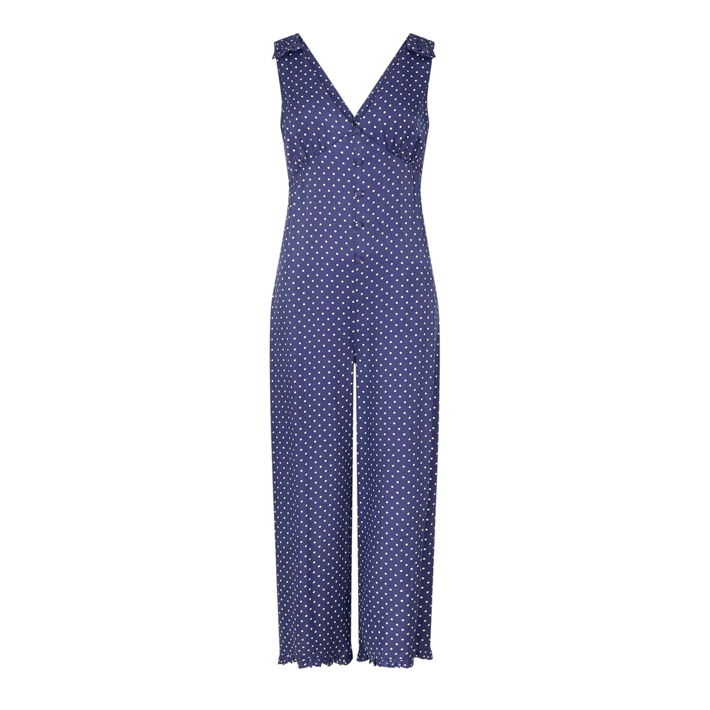 Blue - Front - Nobody´s Child Womens-Ladies Polka Dot V Neck Relaxed Fit Sleeveless Jumpsuit