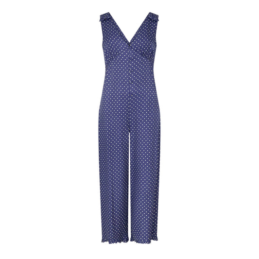 Blue - Front - Nobody´s Child Womens-Ladies Polka Dot V Neck Relaxed Fit Sleeveless Jumpsuit