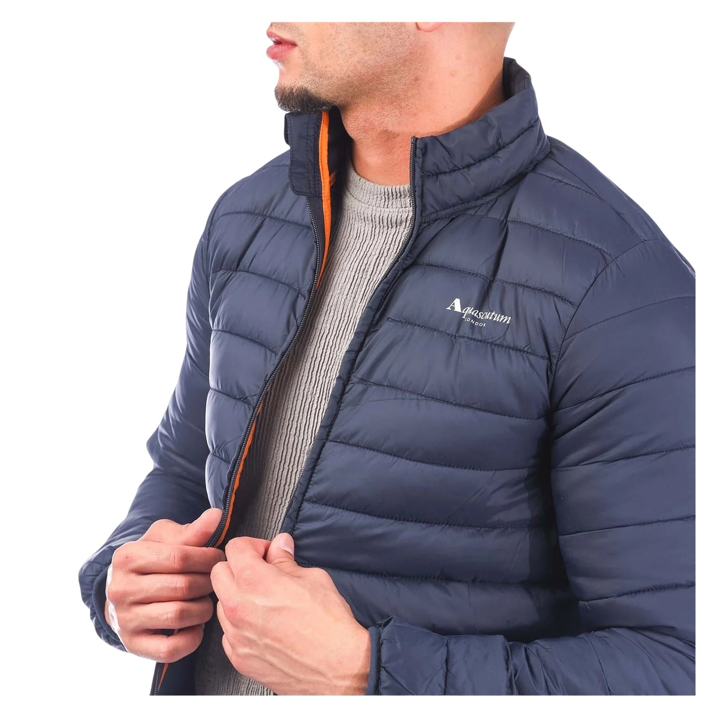Navy - Side - Aquascutum Mens Puffer Jacket