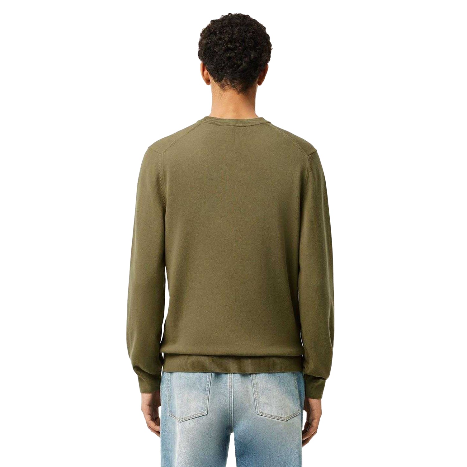 Khaki - Back - Lacoste Mens Monochrome Cotton Crew Neck Sweater Top