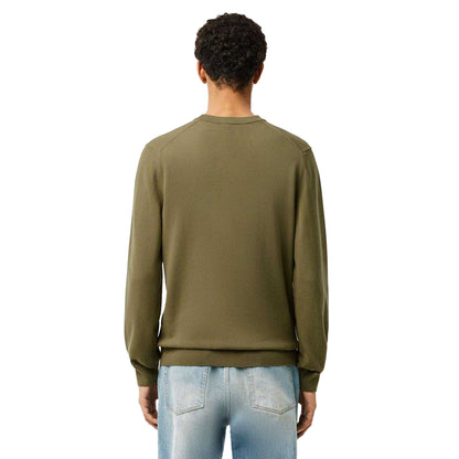 Khaki - Back - Lacoste Mens Monochrome Cotton Crew Neck Sweater Top