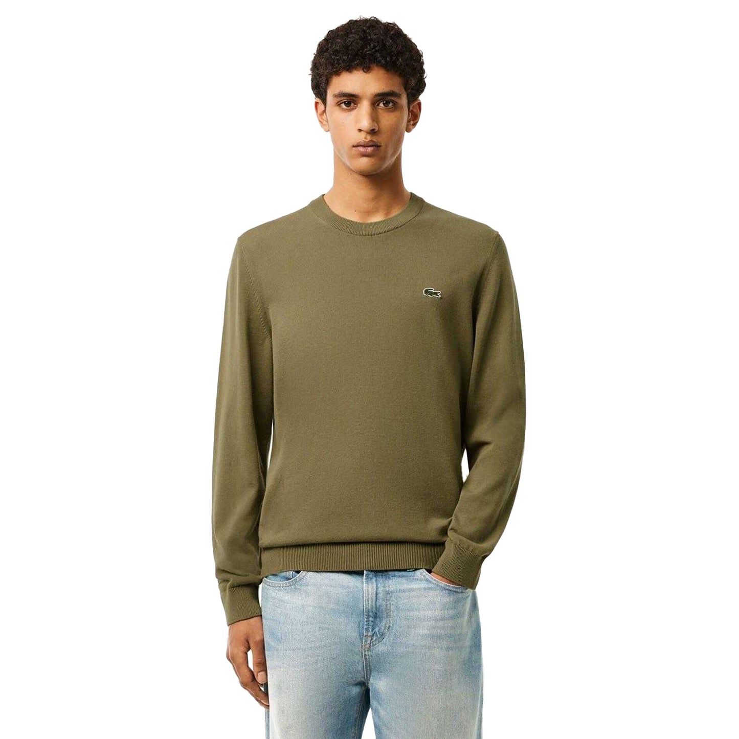 Khaki - Side - Lacoste Mens Monochrome Cotton Crew Neck Sweater Top
