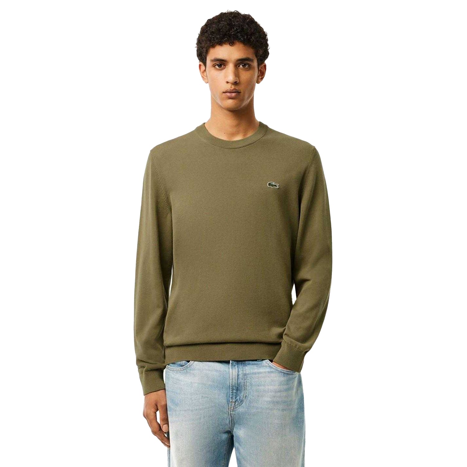 Khaki - Side - Lacoste Mens Monochrome Cotton Crew Neck Sweater Top