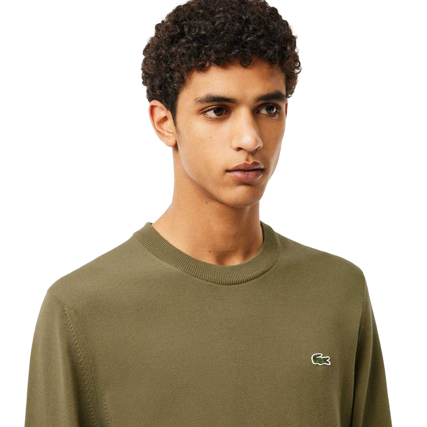 Khaki - Pack Shot - Lacoste Mens Monochrome Cotton Crew Neck Sweater Top