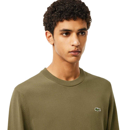 Khaki - Pack Shot - Lacoste Mens Monochrome Cotton Crew Neck Sweater Top
