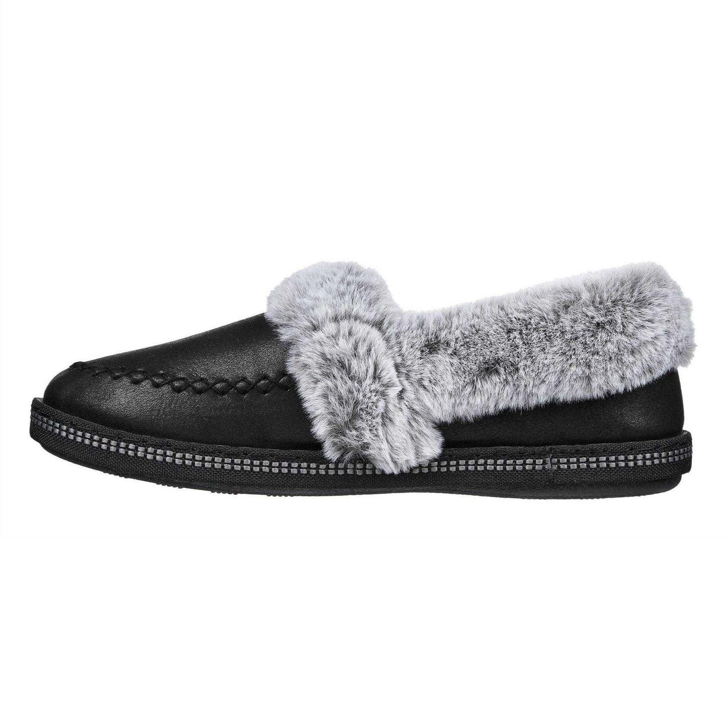 Black - Back - Skechers Womens-Ladies Cosy CampF Leather Slippers