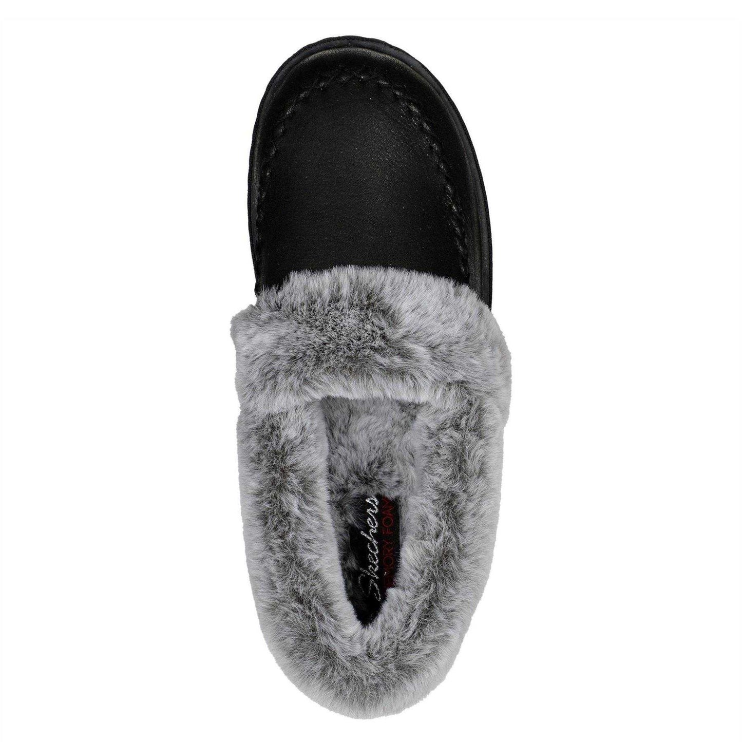 Black - Side - Skechers Womens-Ladies Cosy CampF Leather Slippers