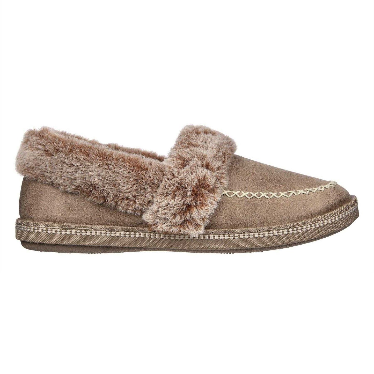 Taupe - Front - Skechers Womens-Ladies Cosy CampF Leather Slippers