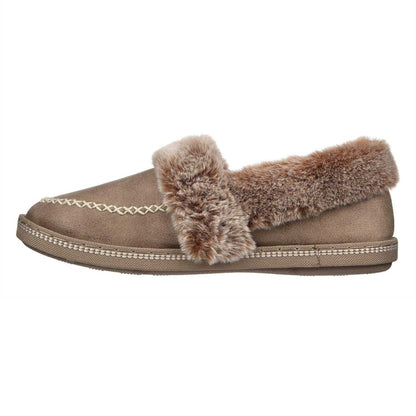 Taupe - Back - Skechers Womens-Ladies Cosy CampF Leather Slippers