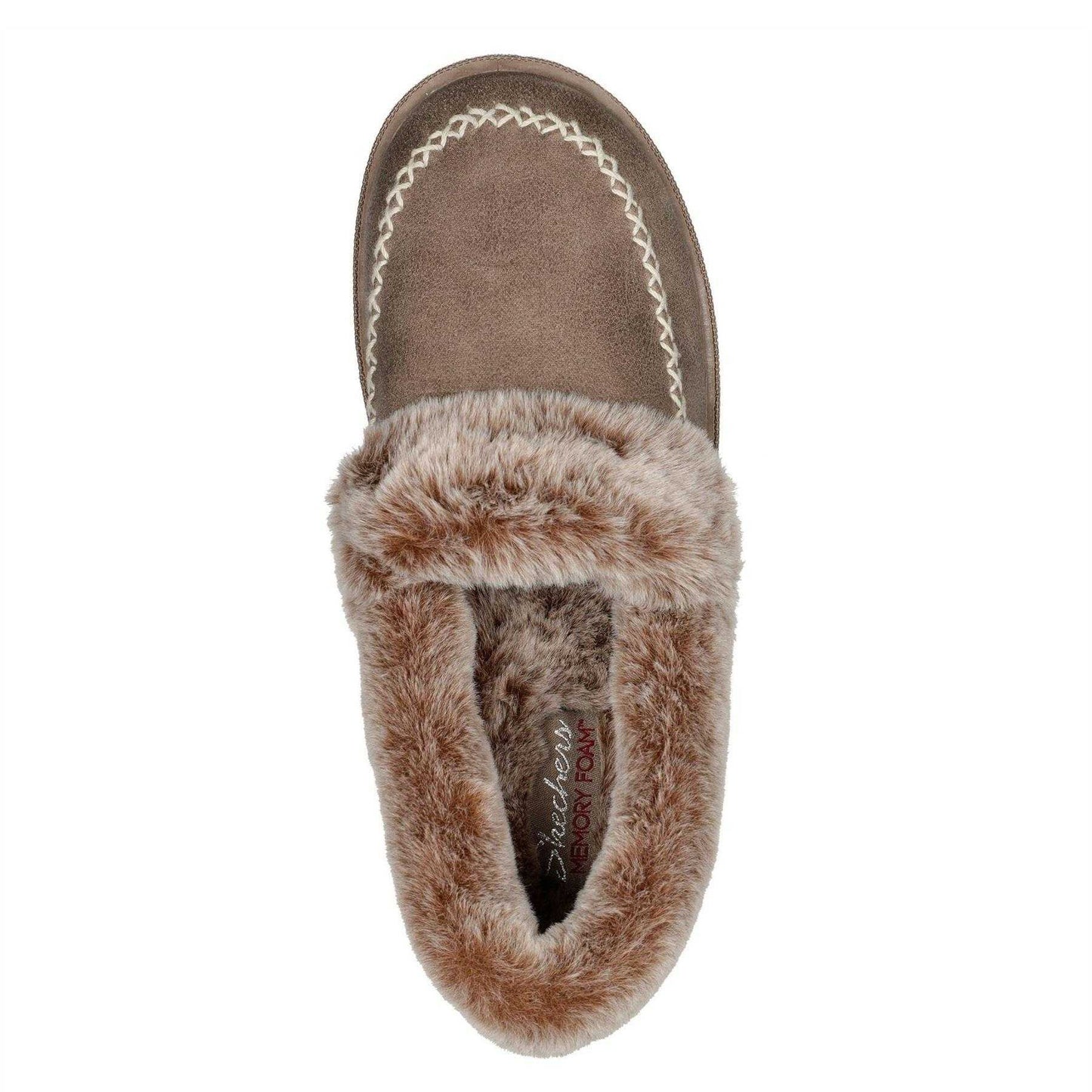 Taupe - Side - Skechers Womens-Ladies Cosy CampF Leather Slippers